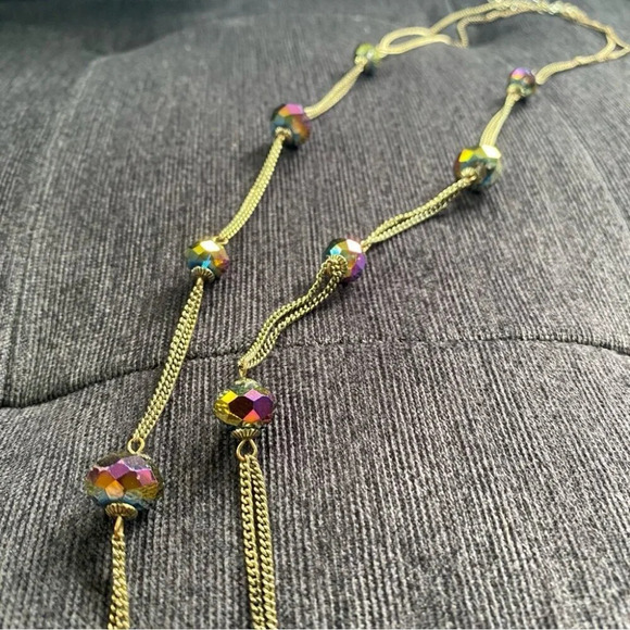 Dainty  Aurora Borealis Stationary Glass Beaded Necklace - Picture 6 of 10